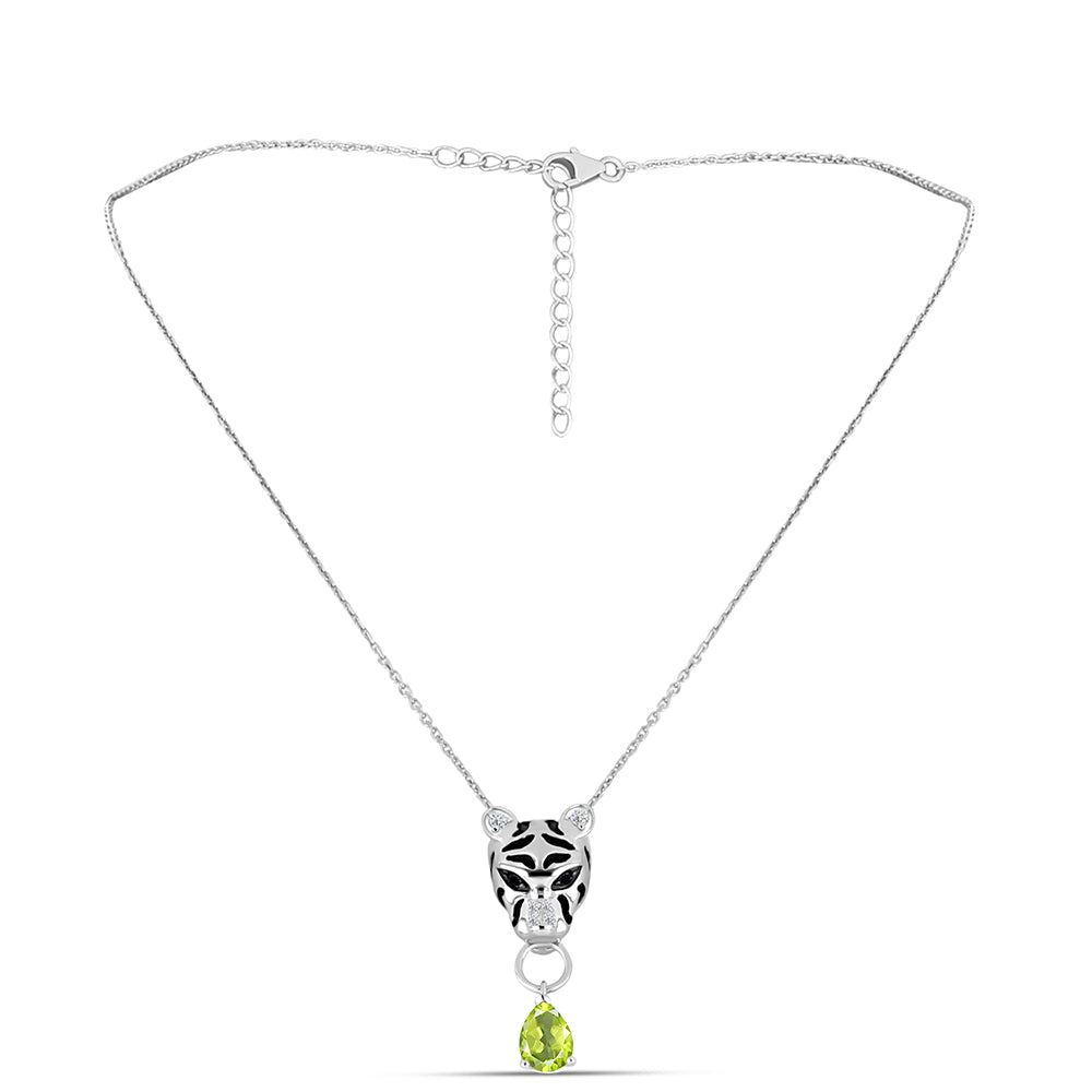 Colar de Prata com Peridoto de Changbai e Espinela Preta Contraste: Cabeca de Veado (800)