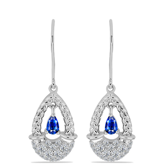 Brincos de Prata com Safira Azul Australiana e Topázio Branco