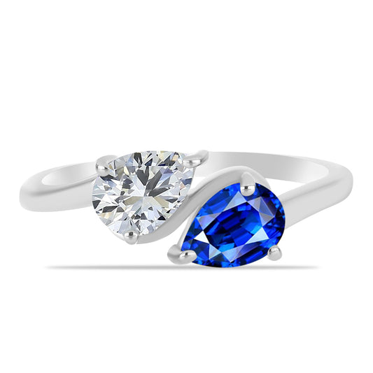 Anel de Prata com Safira Azul Australiana e Topázio Branco