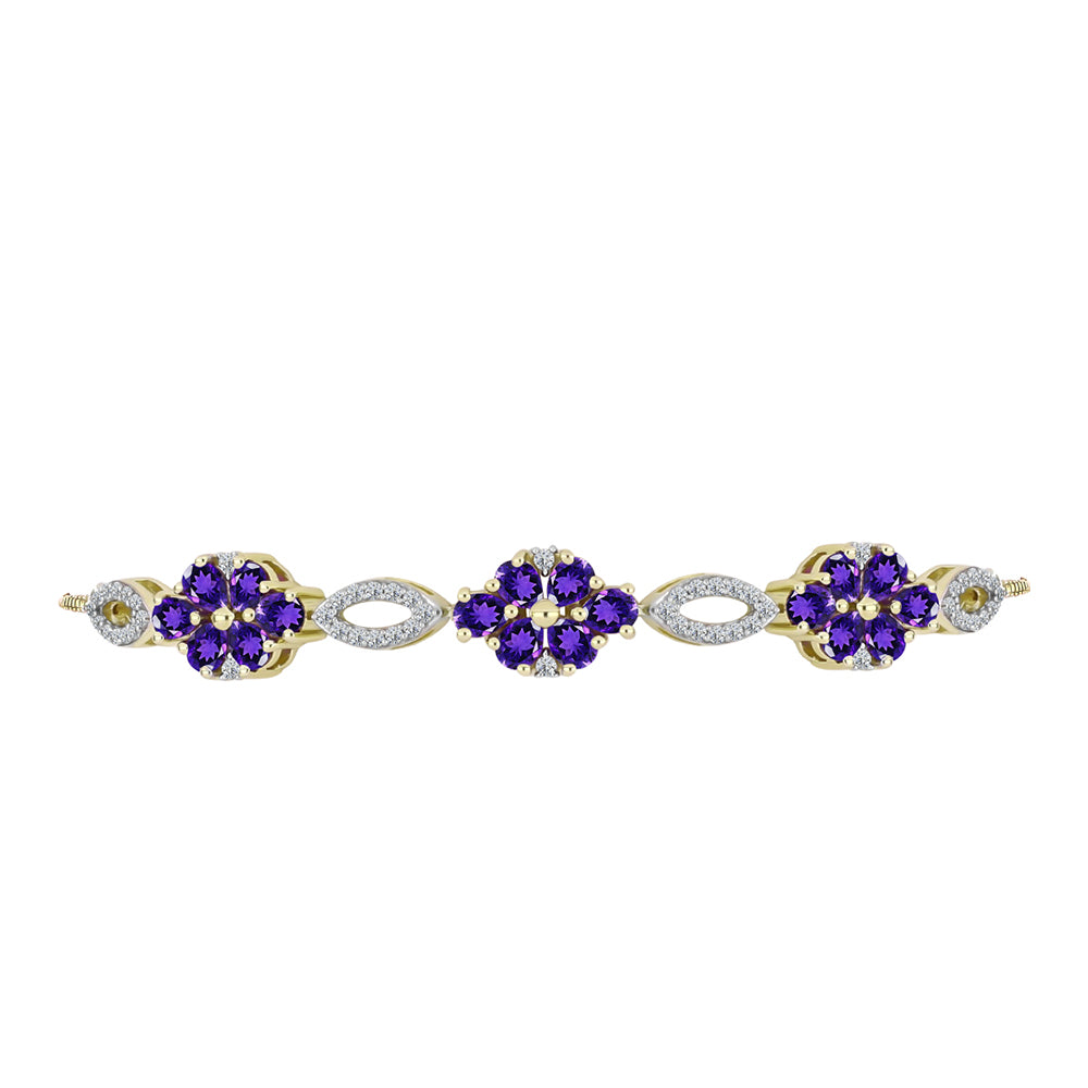 Pulseira de Prata com Banho de Ouro com Ametista de Marrocos e Topázio Branco Contraste: Cabeca de Veado (800)