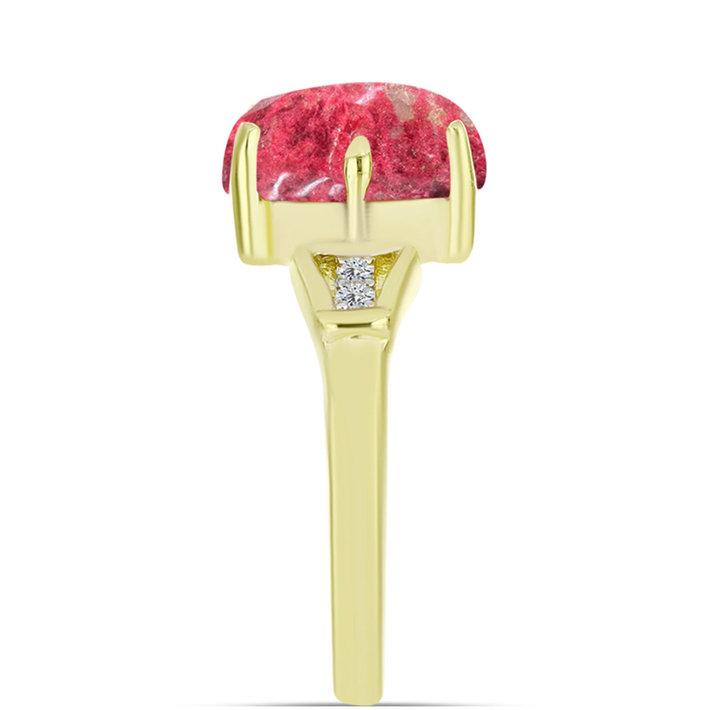 Anel de Prata com Banho de Ouro com Thulite e Topázio Branco