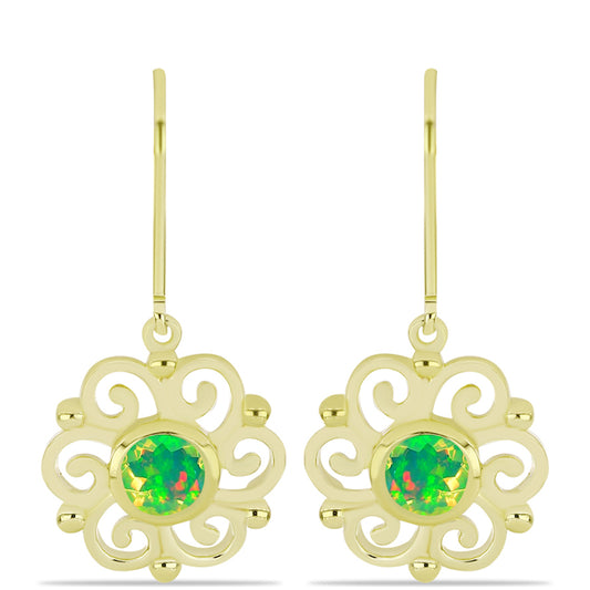 Brincos de Prata com Banho de Ouro com Opala Verde do Etíope Lega Dembi