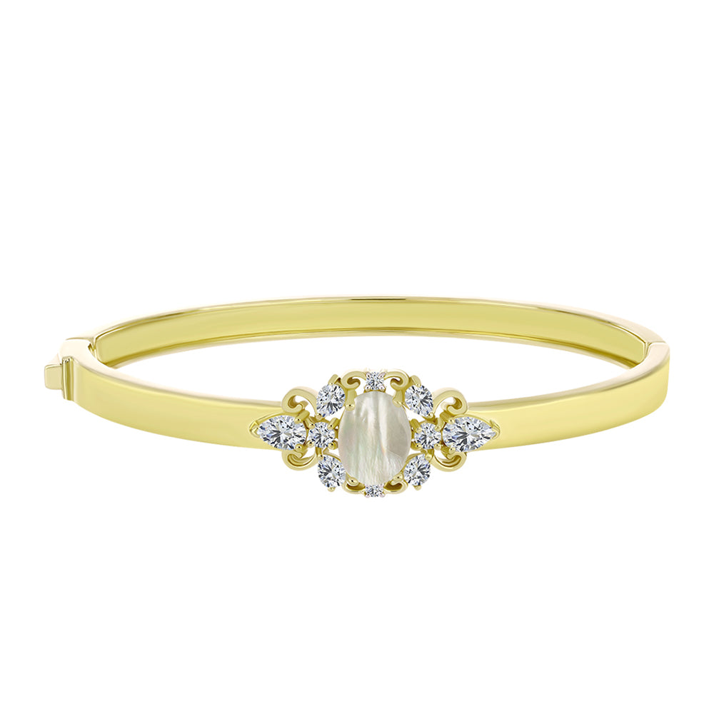 Pulseira de Prata com Banho de Ouro com Mãe de Pérola e Topázio Branco Contraste: Cabeca de Veado (800)