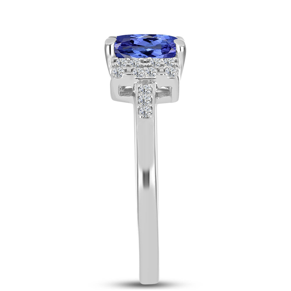 Anel de Prata com Tanzanite AAA e Topázio Branco
