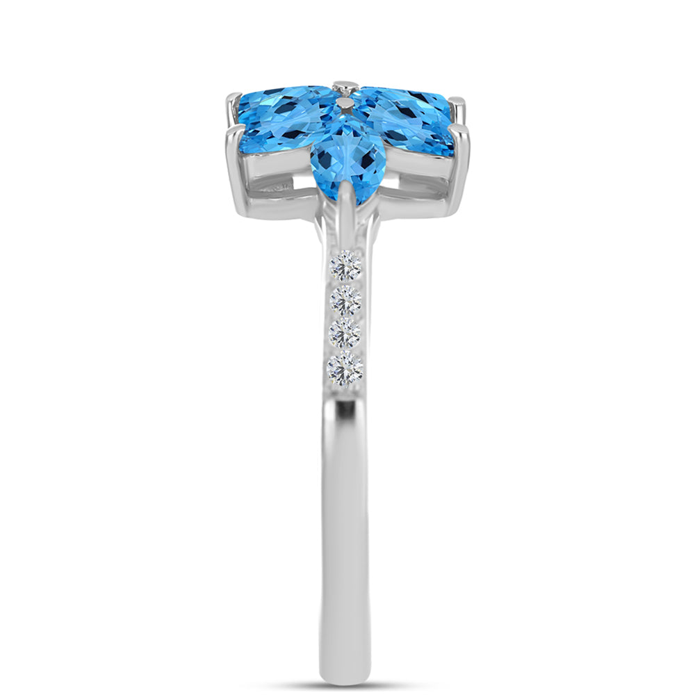 Anel de Prata com Topázio Azul da Suiça e Topázio Branco