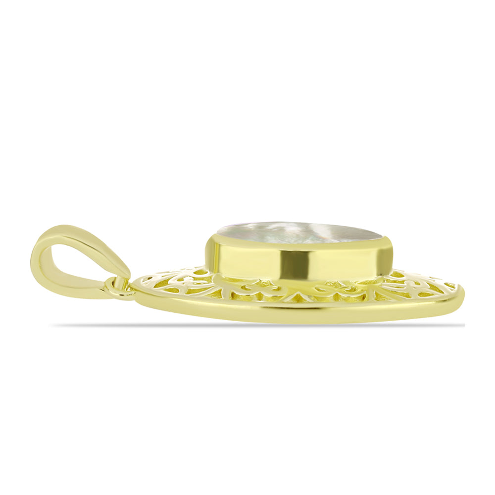Pendente de Prata com Banho de Ouro com Mãe de Pérola Contraste: Cabeca de Veado (800)
