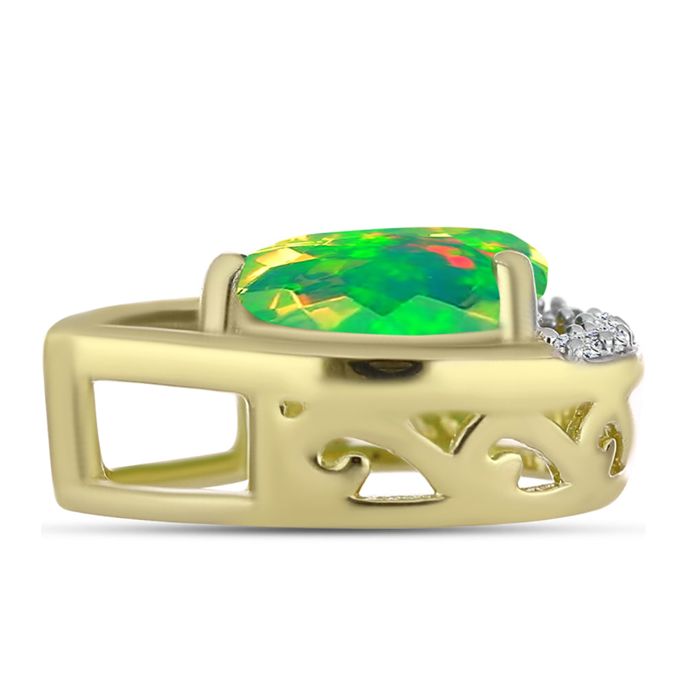 Pendente de Prata com Banho de Ouro com Opala Verde do Etíope Lega Dembi e Topázio Branco