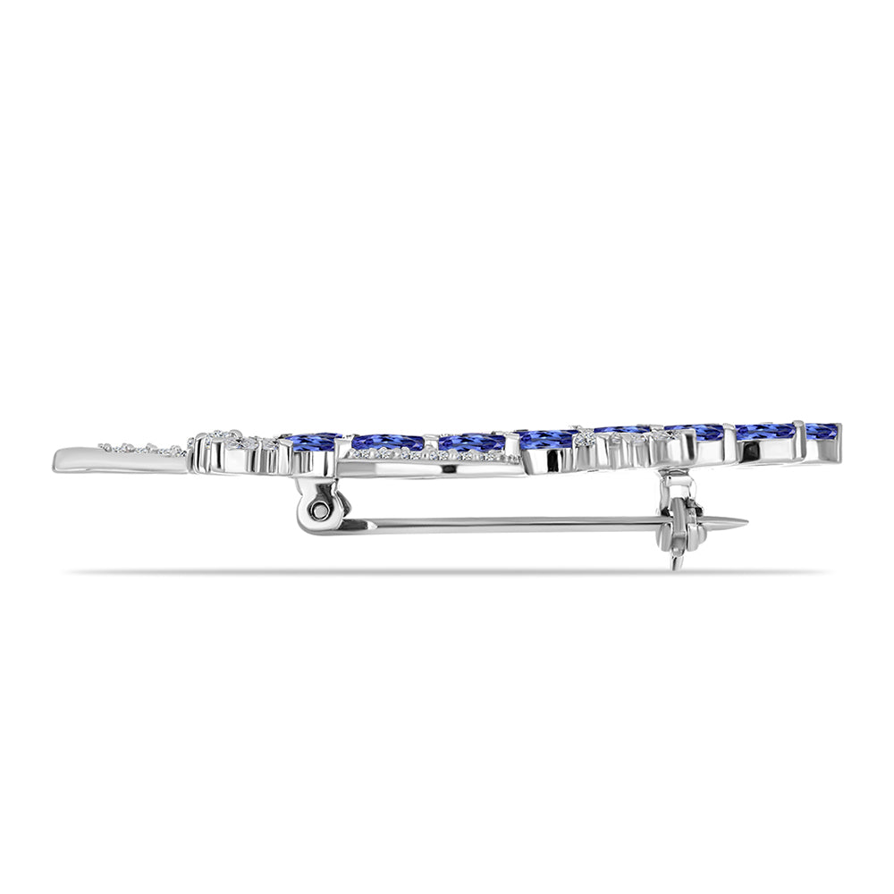 Alfinete de Prata com Tanzanite AAA e Topázio Branco Contraste: Cabeca de Veado (800)