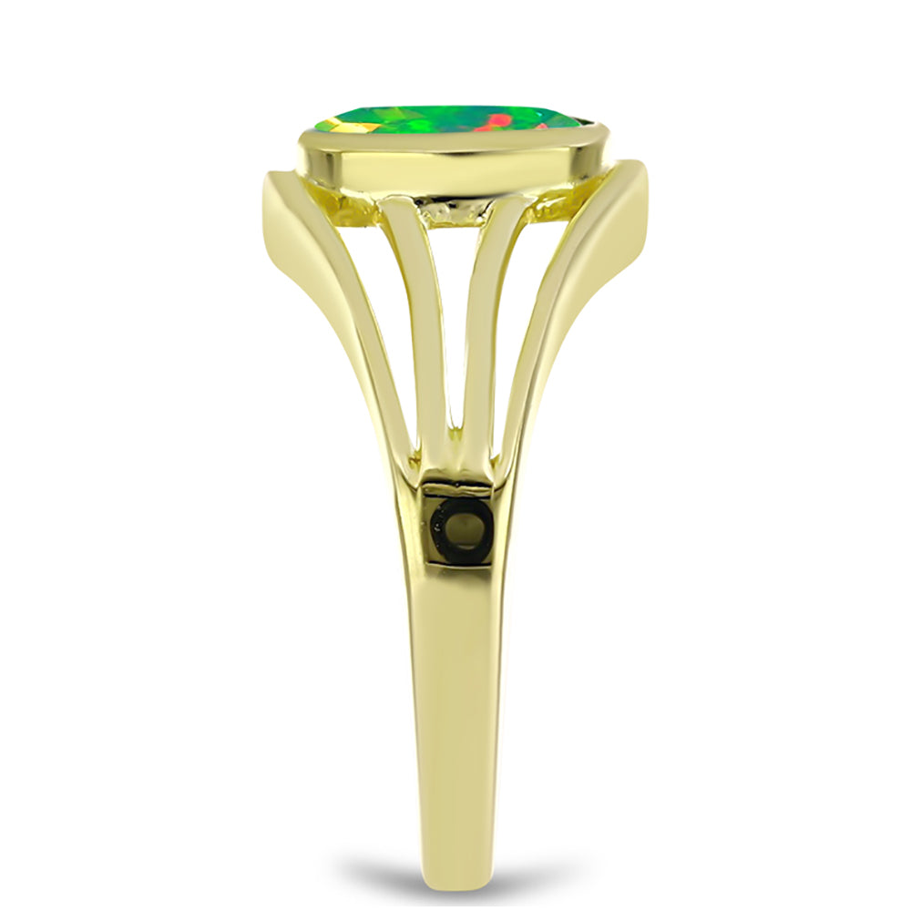 Anel de Prata com Banho de Ouro com Opala Verde do Etíope Lega Dembi Contraste: Cabeca de Veado (800)