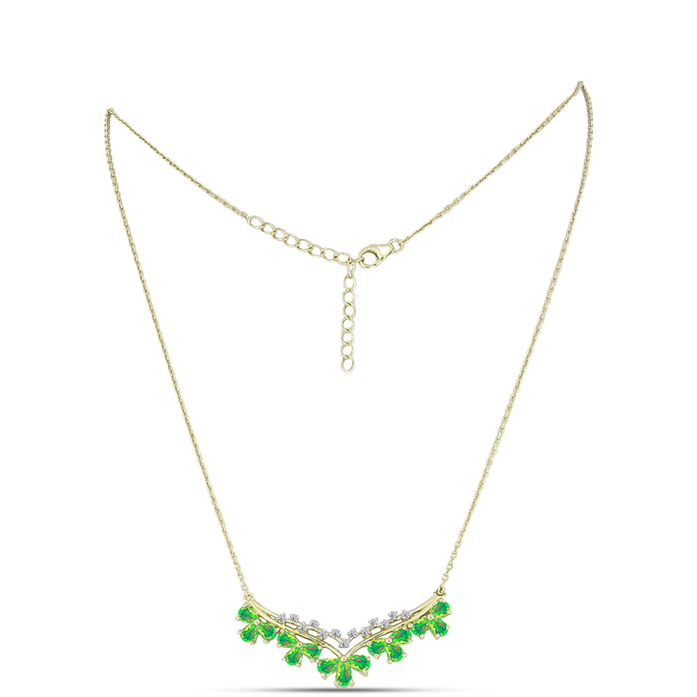 Colar de Prata com Banho de Ouro com Opala Verde do Etíope Lega Dembi e Topázio Branco Contraste: Cabeca de Veado (800)