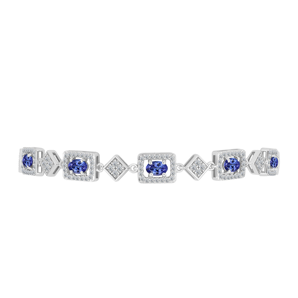 Pulseira de Prata com Tanzanite AAA e Topázio Branco Contraste: Cabeca de Veado (800)