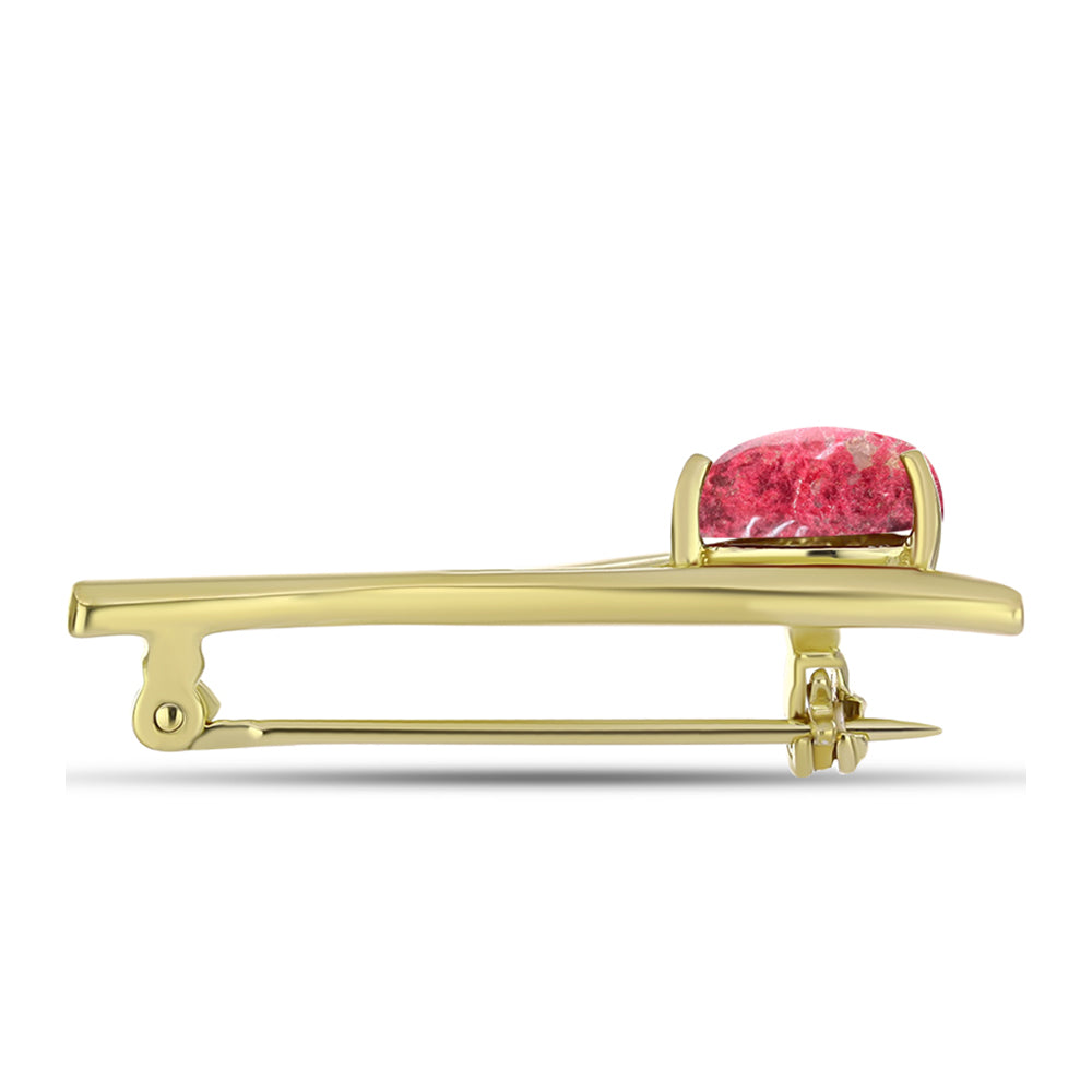 Alfinete de Prata com Banho de Ouro com Thulite Contraste: Cabeca de Veado (800)