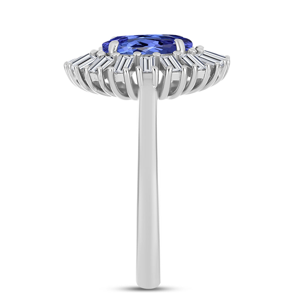 Anel de Prata com Tanzanite AAA e Zircão Branco Contraste: Cabeca de Veado (800)