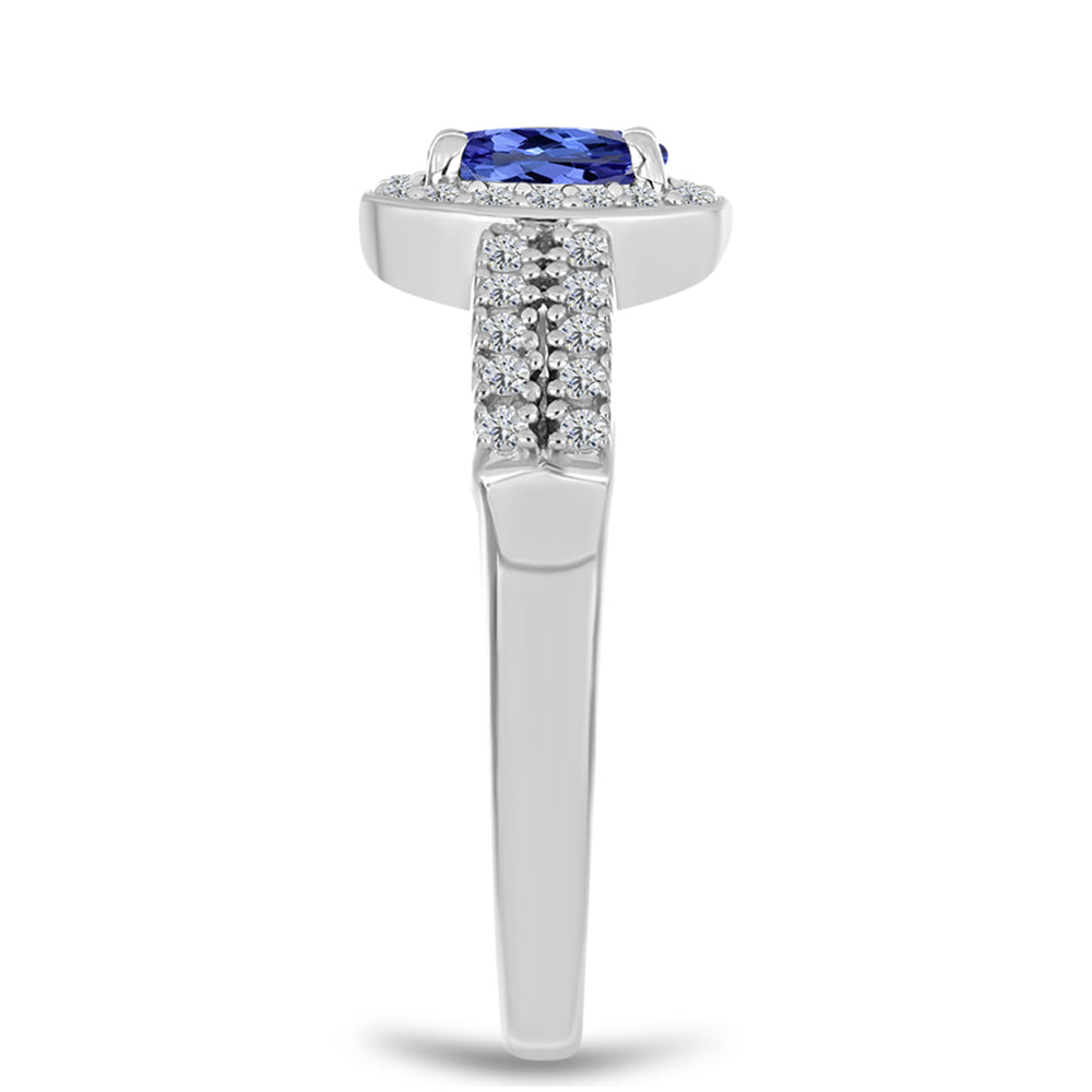 Anel de Prata com Tanzanite AAA e Topázio Branco