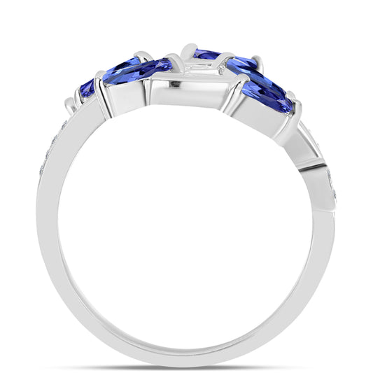 Anel de Prata com Tanzanite AAA e Topázio Branco Contraste: Cabeca de Veado (800)