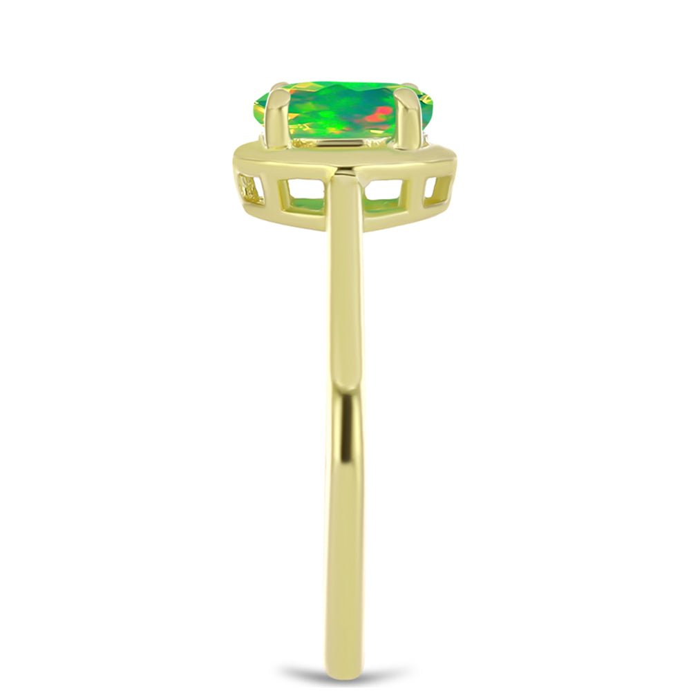 Anel de Prata com Banho de Ouro com Opala Verde do Etíope Lega Dembi