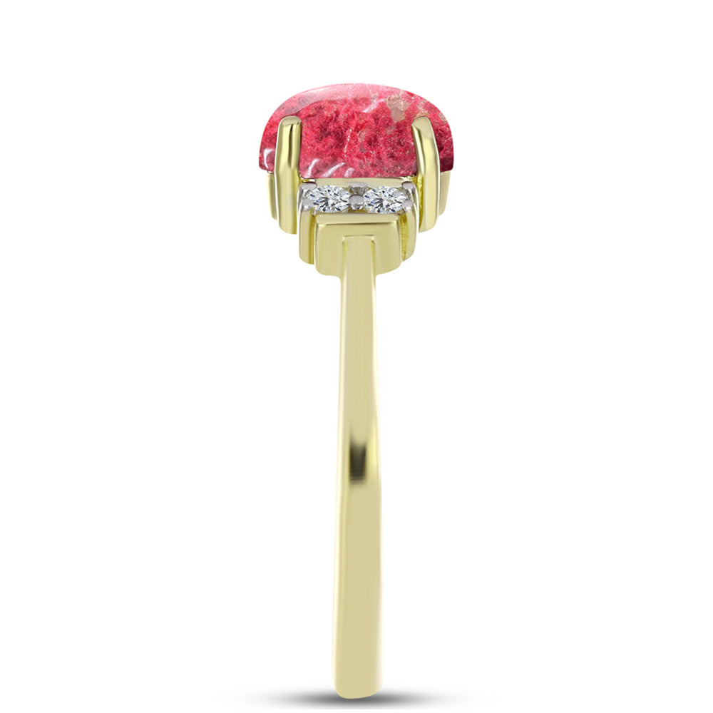 Anel de Prata com Banho de Ouro com Thulite e Topázio Branco