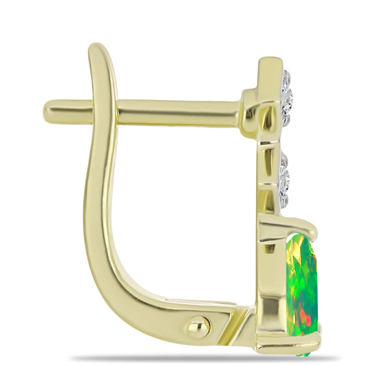Brincos de Prata com Banho de Ouro com Opala Verde do Etíope Lega Dembi e Topázio Branco