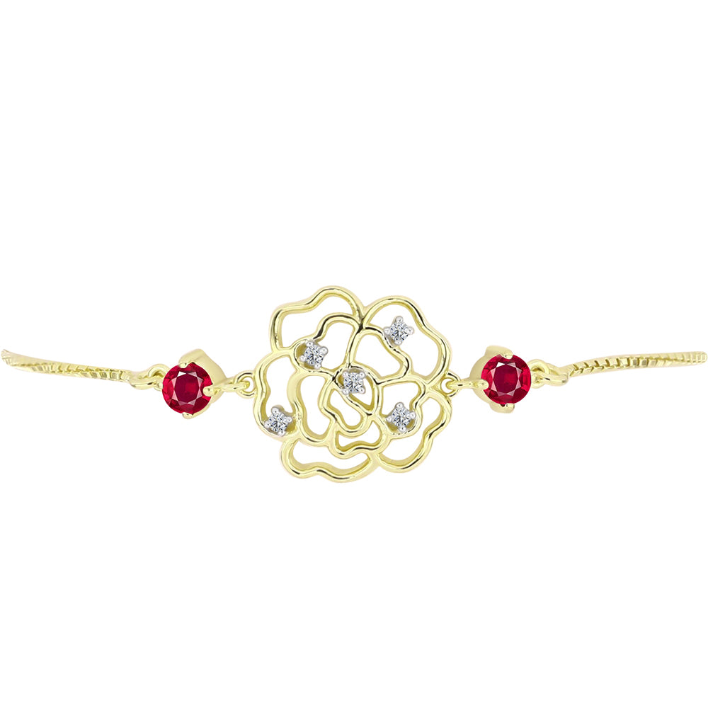Pulseira de Prata com Banho de Ouro com Rubi de Madagáscar e Topázio Branco Contraste: Cabeca de Veado (800)