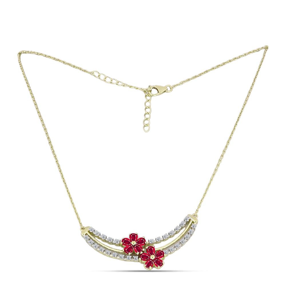 Colar de Prata com Banho de Ouro com Rubi de Madagáscar e Topázio Branco Contraste: Cabeca de Veado (800)