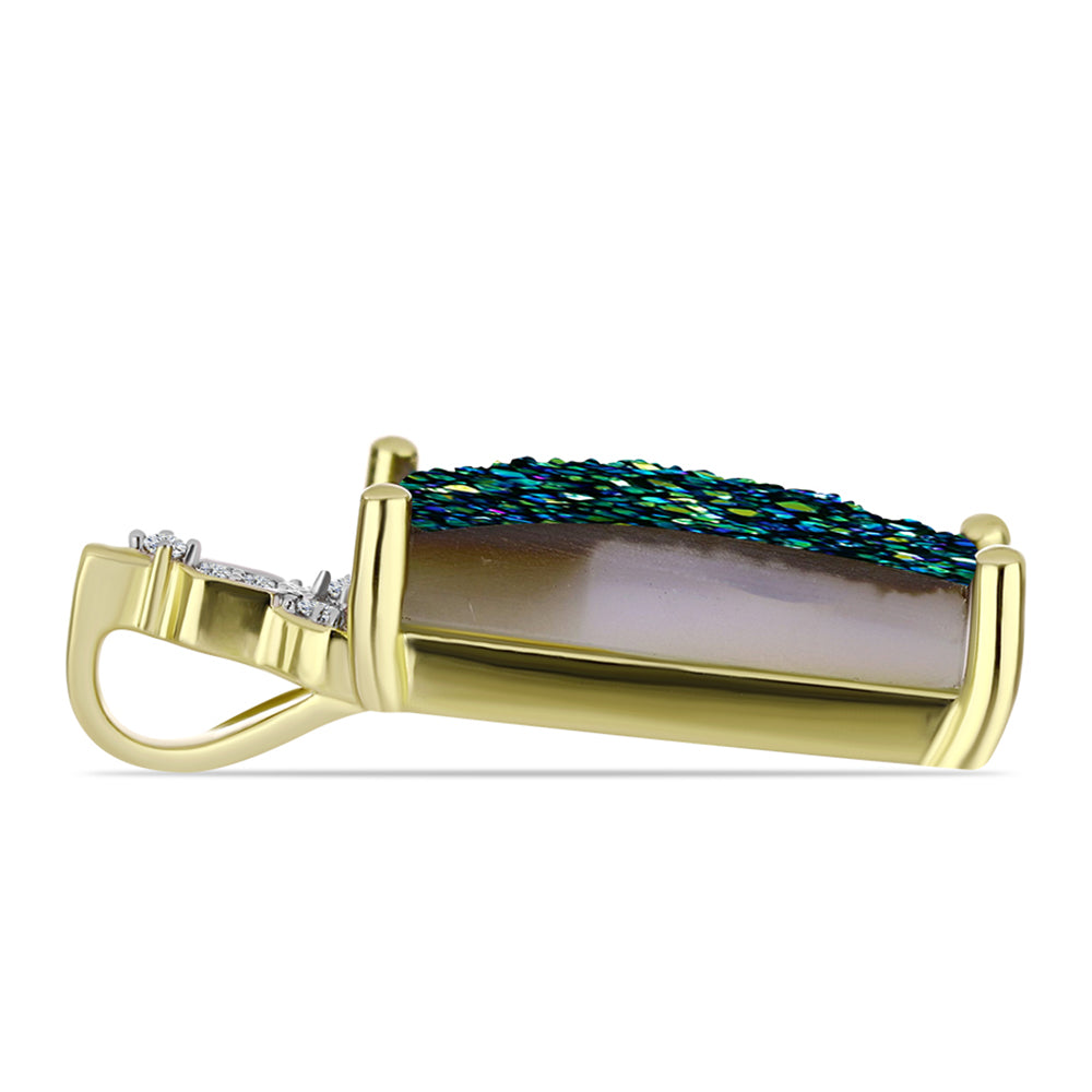 Pendente de Prata com Banho de Ouro com Drusy Verde e Topázio Branco