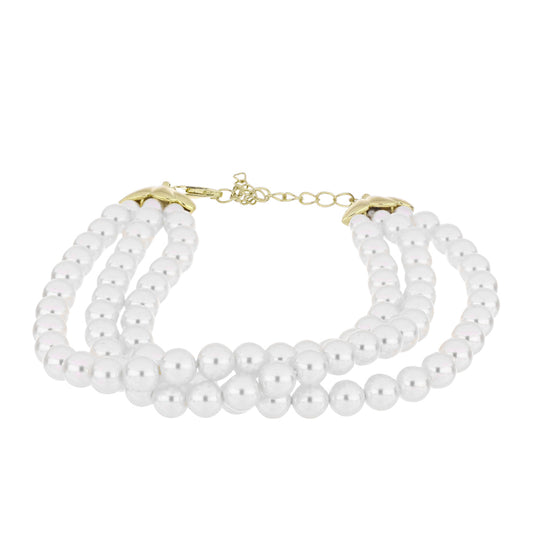 Pulseira de Prata com Banho de Ouro com Pérola Branca de Água Doce Contraste: Cabeca de Veado (800)