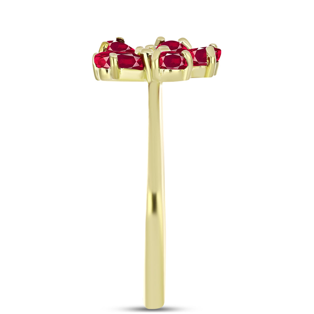 Anel de Prata com Banho de Ouro com Rubi de Madagáscar e Topázio Branco