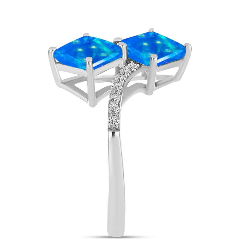 Anel de Prata com Opala Azul Paraib da Etiópia e Topázio Branco