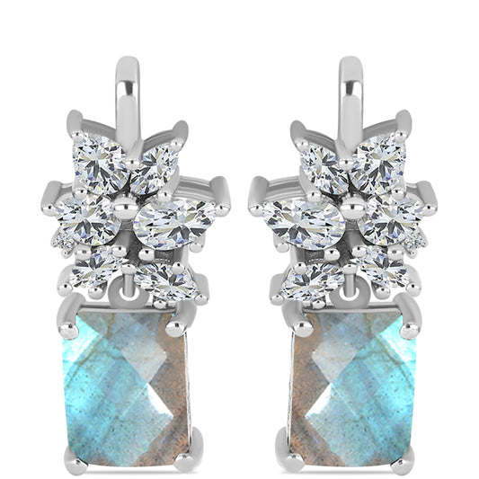 Brincos de Prata com Labradorite de Gullgruvene e Topázio Branco