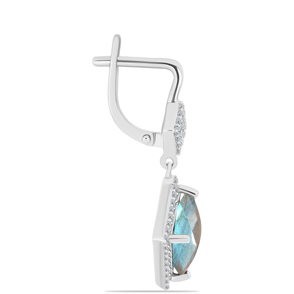 Brincos de Prata com Labradorite de Gullgruvene e Topázio Branco
