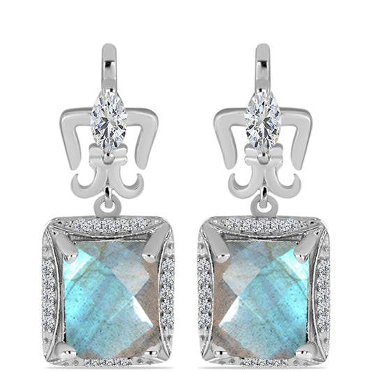 Brincos de Prata com Labradorite de Gullgruvene e Topázio Branco