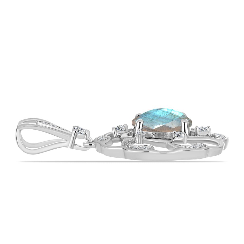 Pendente de Prata com Labradorite de Gullgruvene e Topázio Branco