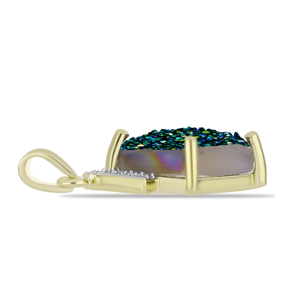 Pendente de Prata com Banho de Ouro com Drusy Verde e Topázio Branco