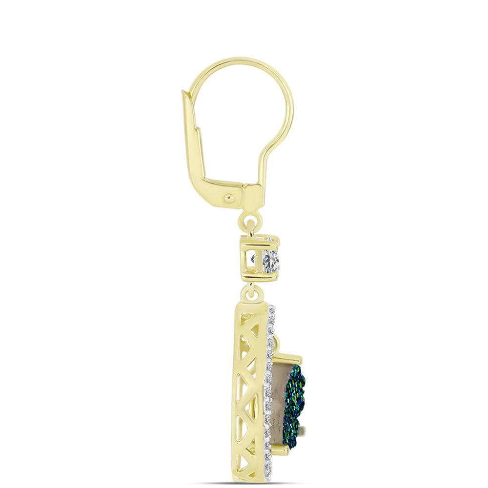 Brincos de Prata com Banho de Ouro com Drusy Verde e Topázio Branco