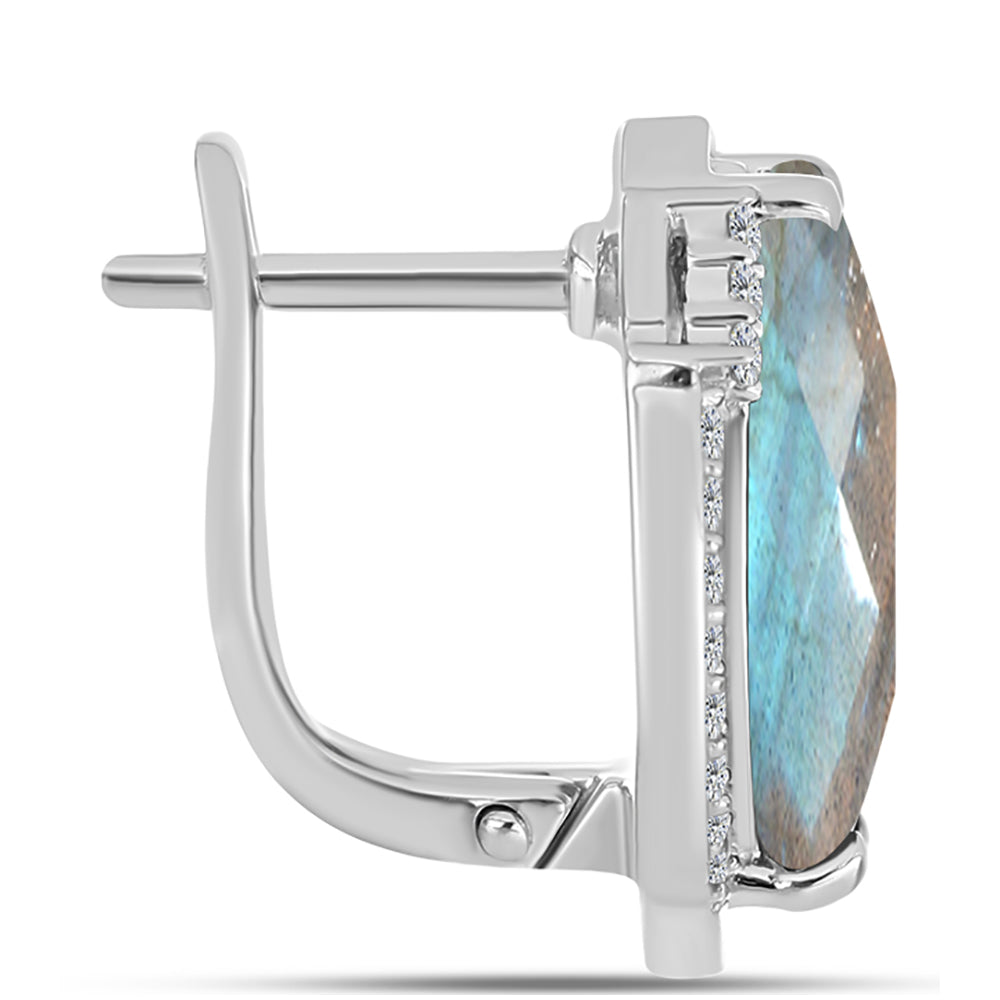 Brincos de Prata com Labradorite de Gullgruvene e Topázio Branco