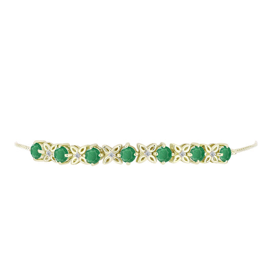 Pulseira de Prata com Banho de Ouro com Esmeralda do Brasil e Topázio Branco Contraste: Cabeca de Veado (800)