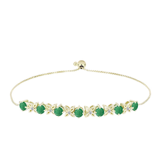 Pulseira de Prata com Banho de Ouro com Esmeralda do Brasil e Topázio Branco Contraste: Cabeca de Veado (800)