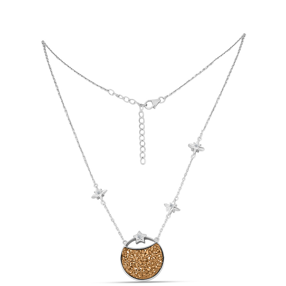 Colar de Prata com Drusa Dourada e Topázio Branco Contraste: Cabeca de Veado (800)