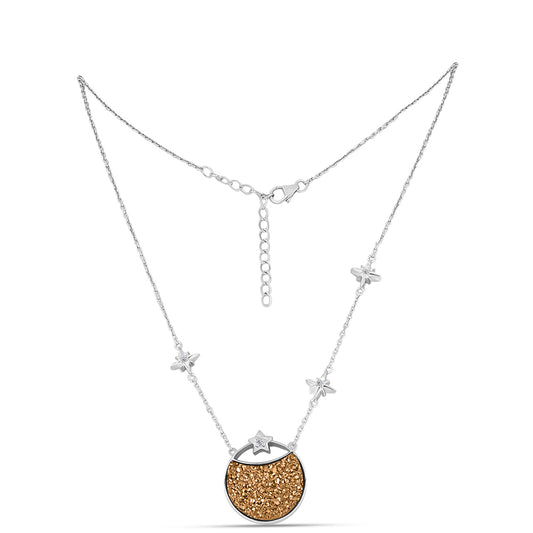 Colar de Prata com Drusa Dourada e Topázio Branco Contraste: Cabeca de Veado (800)
