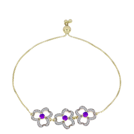 Pulseira de Prata com Banho de Ouro com Ágata Roxa e Topázio Branco Contraste: Cabeca de Veado (800)