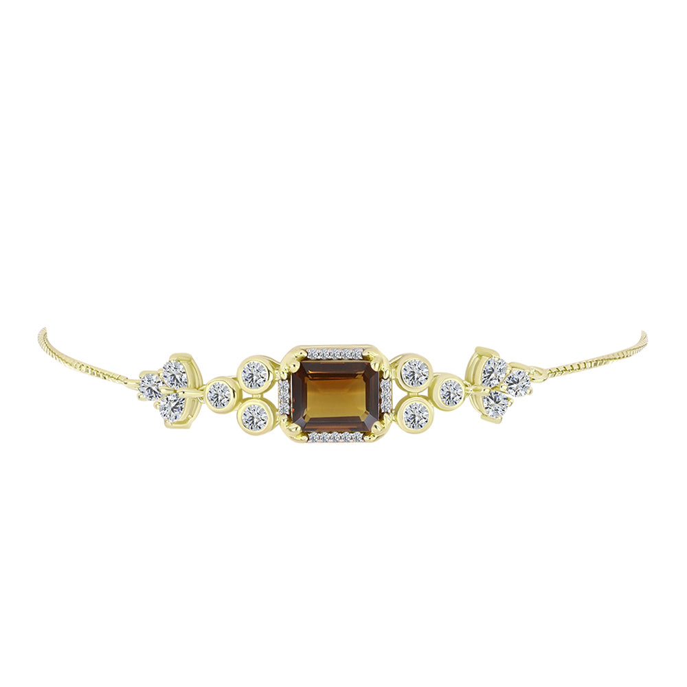 Pulseira de Prata com Banho de Ouro com Quartzo Cognac e Topázio Branco Contraste: Cabeca de Veado (800)
