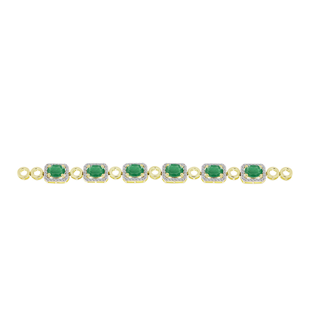 Pulseira de Prata com Banho de Ouro com Esmeralda do Brasil e Topázio Branco Contraste: Cabeca de Veado (800)
