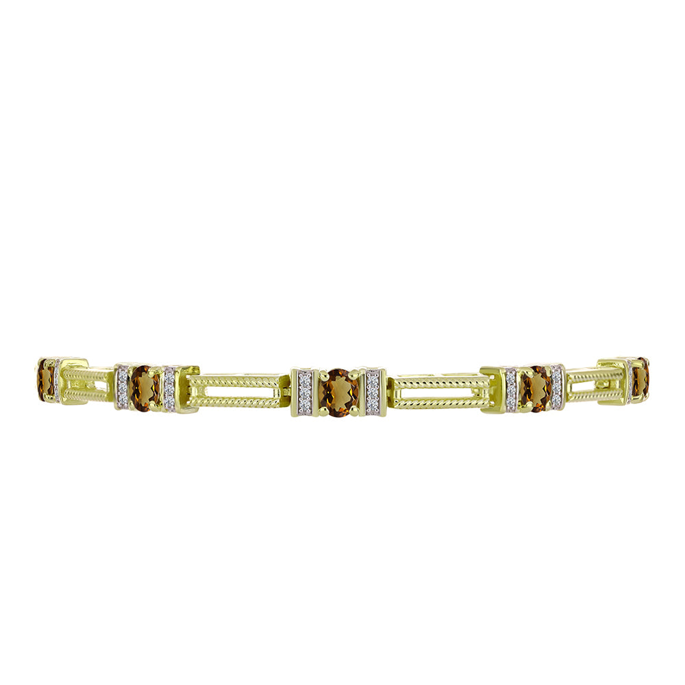 Pulseira de Prata com Banho de Ouro com Quartzo Cognac e Topázio Branco Contraste: Cabeca de Veado (800)