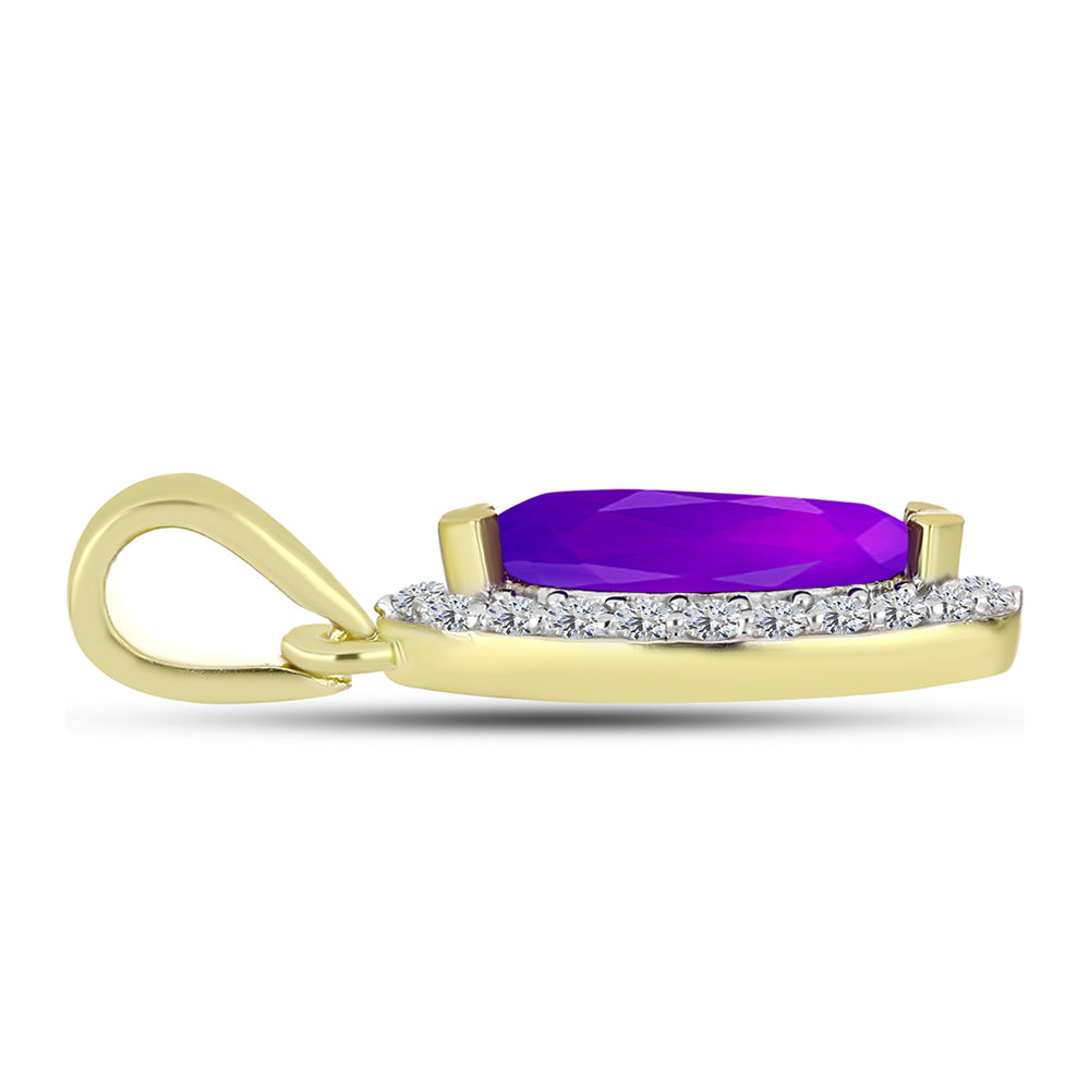 Pendente de Prata com Banho de Ouro com Ágata Roxa e Topázio Branco