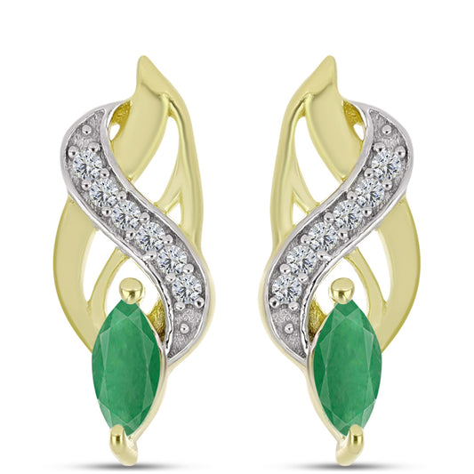 Brincos de Prata com Banho de Ouro com Esmeralda do Brasil e Topázio Branco