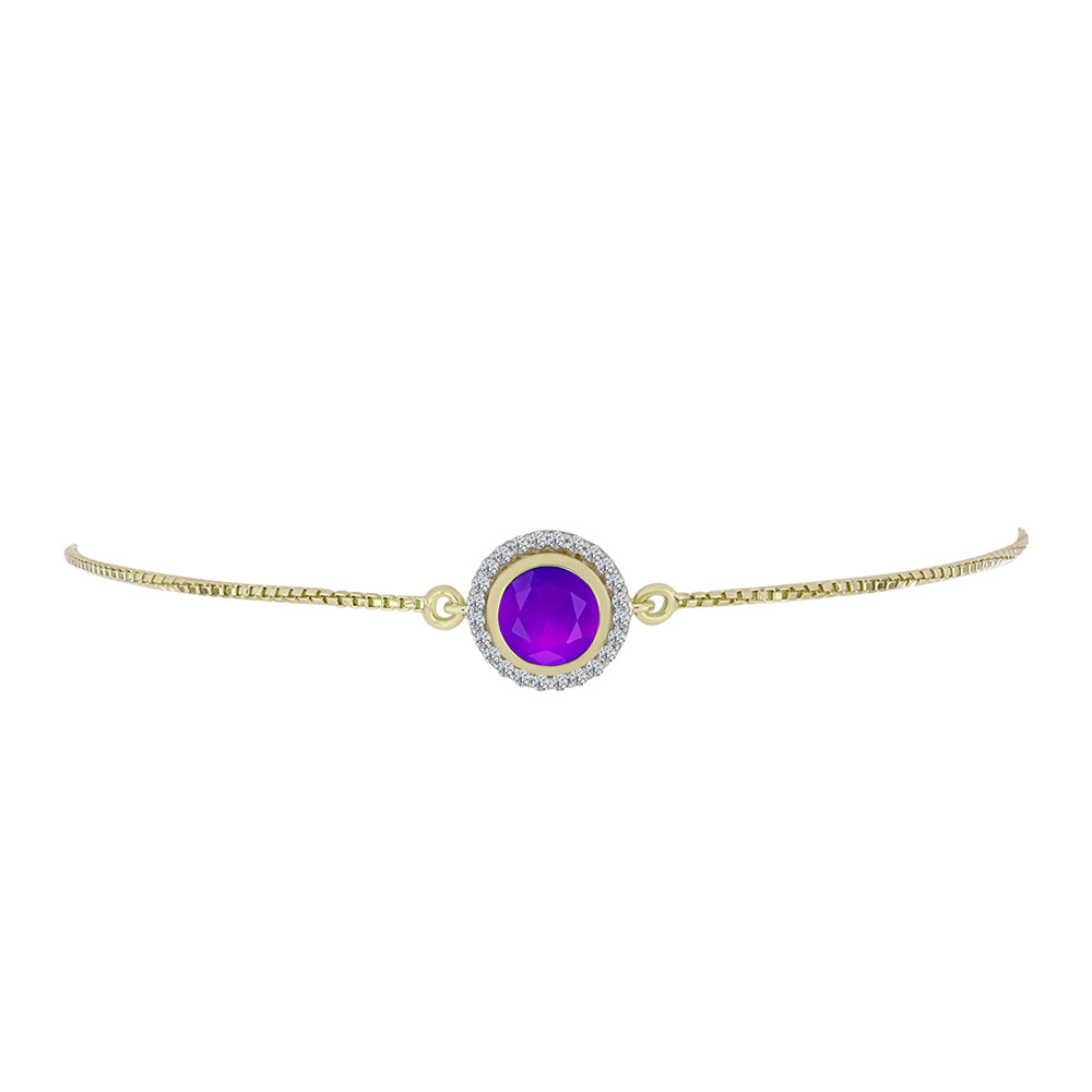 Pulseira de Prata com Banho de Ouro com Ágata Roxa e Topázio Branco Contraste: Cabeca de Veado (800)