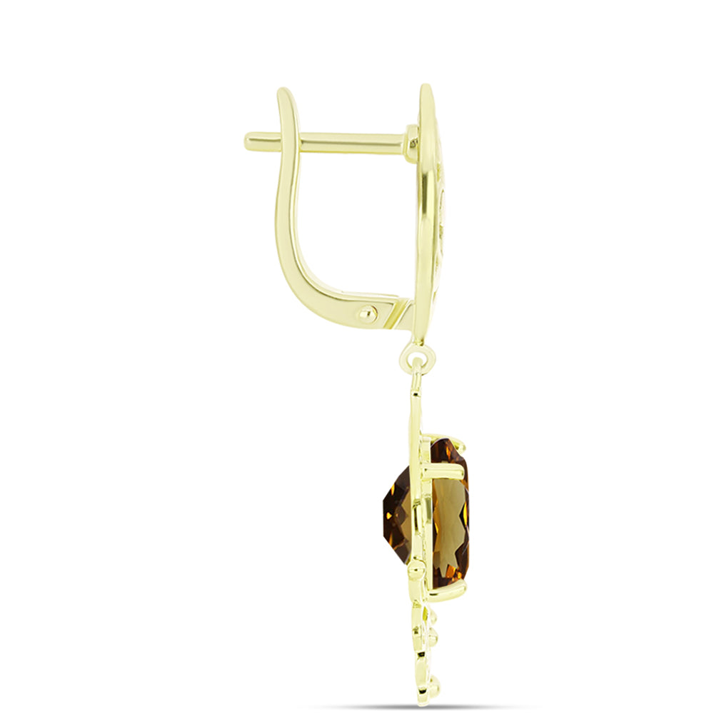 Brincos de Prata com Banho de Ouro com Quartzo Cognac Contraste: Cabeca de Veado (800)