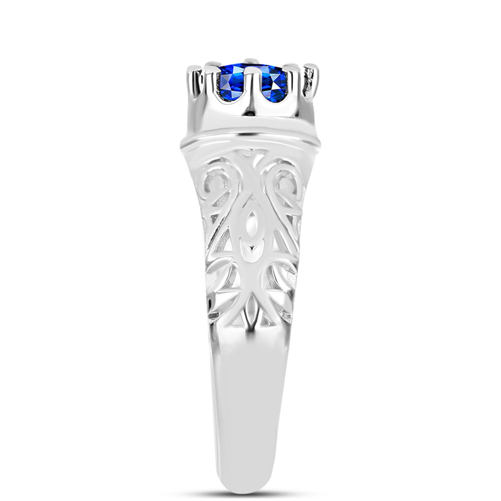 Anel de Prata com Safira Azul Australiana Contraste: Cabeca de Veado (800)