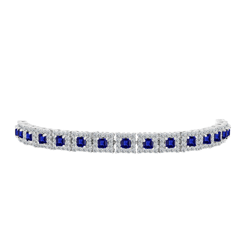 Pulseira de Prata com Safira Azul Australiana e Topázio Branco Contraste: Cabeca de Veado (800)