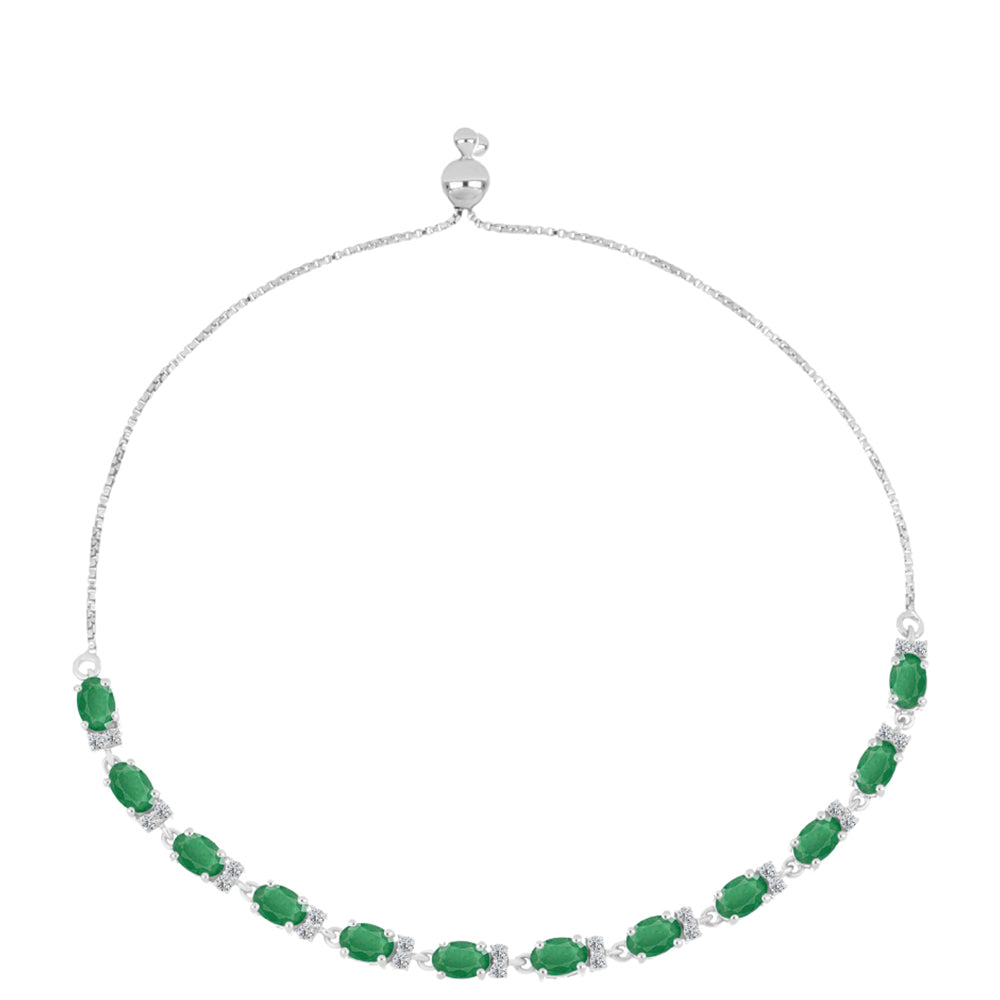 Pulseira de Prata com Esmeralda do Brasil e Topázio Branco Contraste: Cabeca de Veado (800)